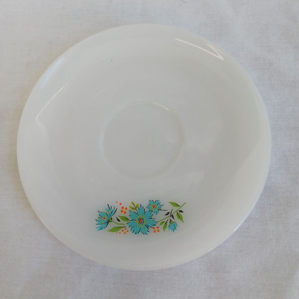 Anchor Hocking Fire King Blue Floral Cup Saucer Vintage